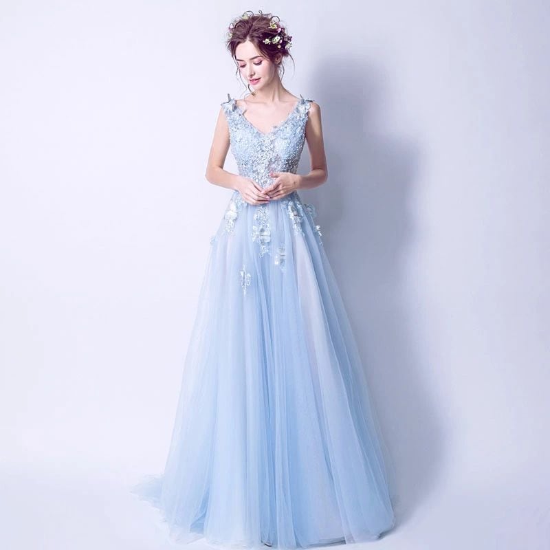 新商品プロモーション，数量限定カラードレス ロングドレス 水色 Bridesmaid dress 二次会 パーティードレス 花嫁 ウェディングドレス コンサート 披露宴 結婚式 演奏会 ステージ衣装