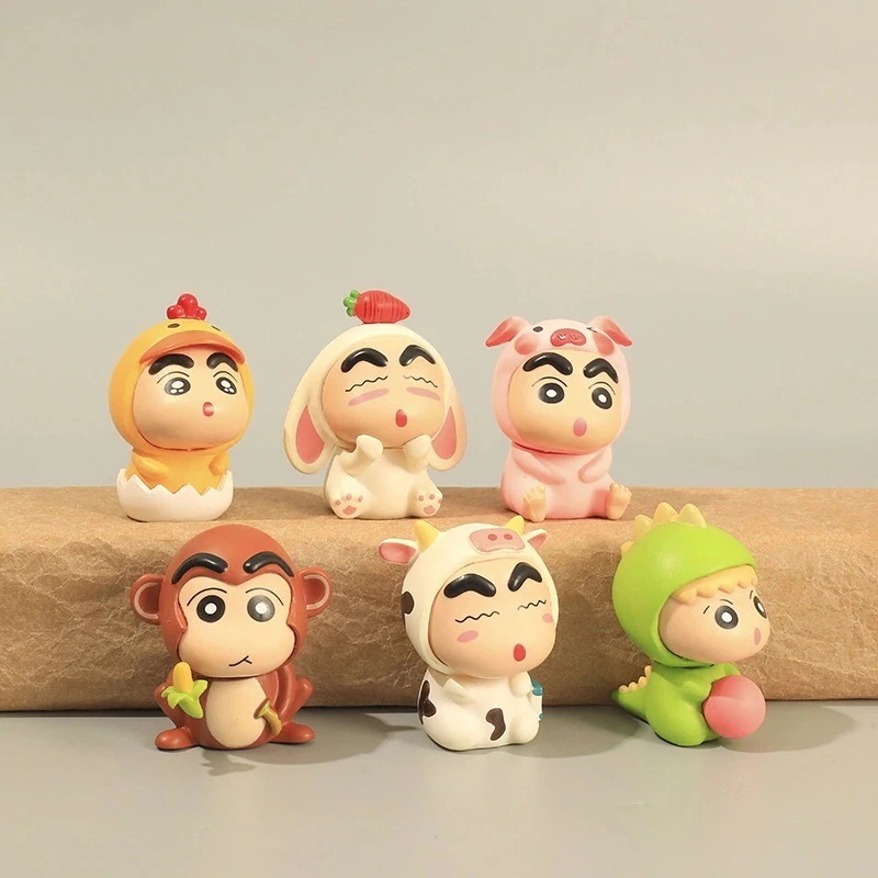 6 つの新しい動物コスムフィギュアアニメ漫画鶏猿牛豚恐竜しんのすけ人形装飾品