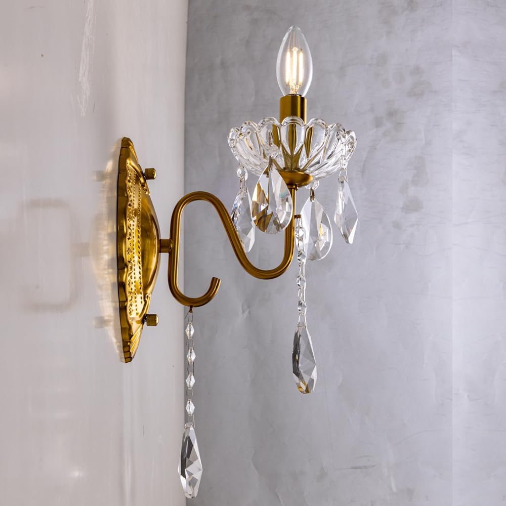 ウォールライト シャンデリア シングルキャンドル おしゃれ 1灯 ブラケットライト 真鍮 壁掛け照明 直付け ウォールランプ E12 ゴールド レトロ モダン 間接照明