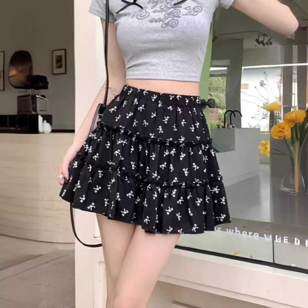 【1つ買うと10つ無料】大サイズのフローラルスカート女性夏の太った脂肪 スリムハイウエストケーキスカートスカート梨型プリーツプリー