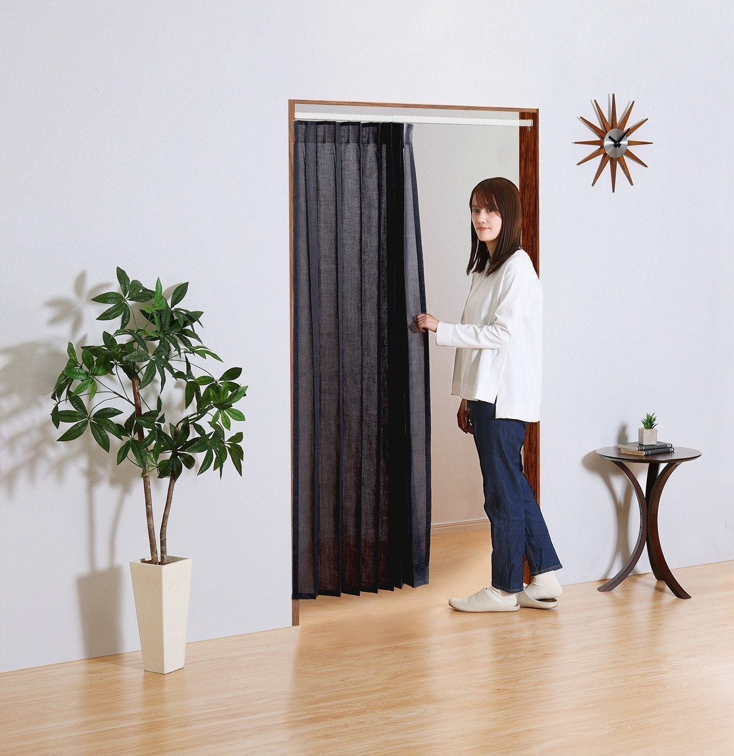 アコーディオンドア 突っ張り パネルドア 賃貸対応 おしゃれ つっぱり カーテン 100×174cm 麻混仕様