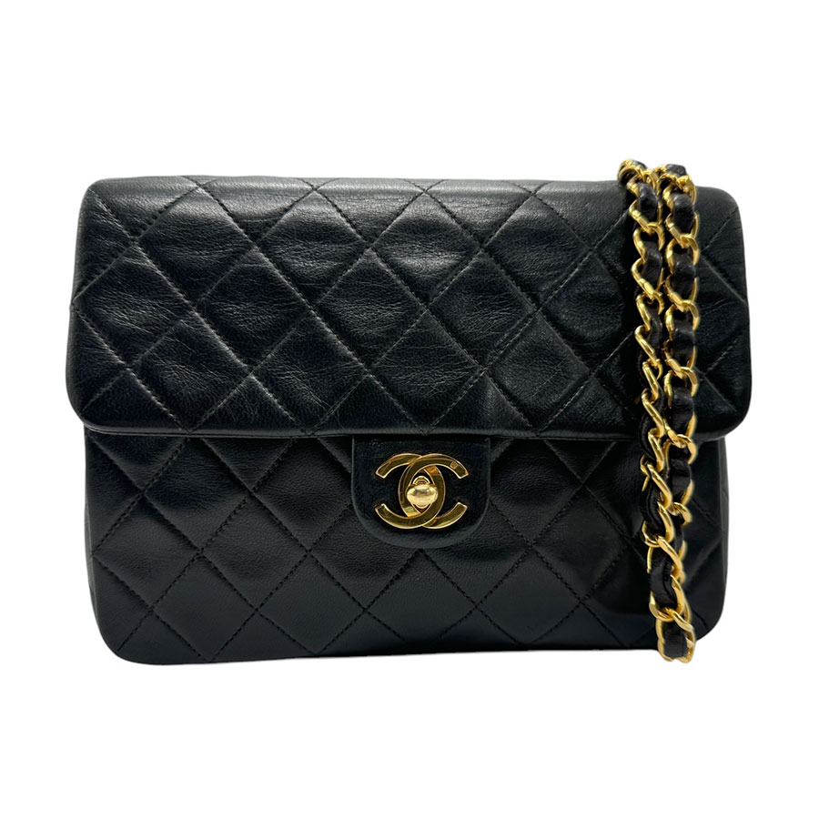 シャネル CHANEL ショルダーバッグ マトラッセ レザー ブラック ゴールド レディース z2530