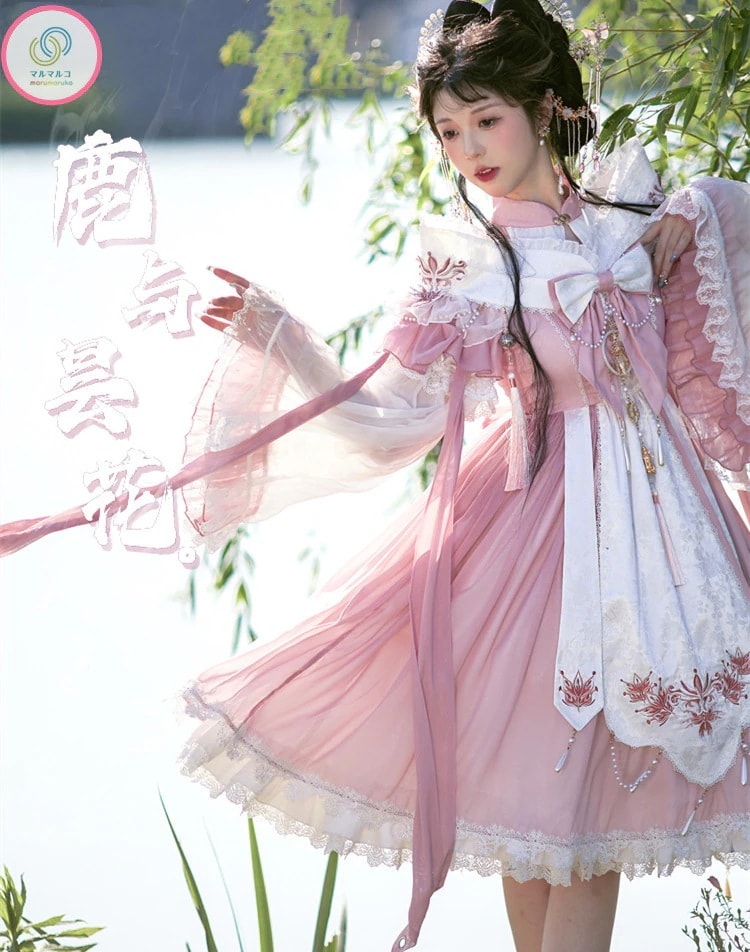 【3日で出荷】オリジナル 正品 鹿与昙花 ロリータドレス ワンピースセット レトロ 古風 上質 コスプレ 仙女 お姫様 ドレス