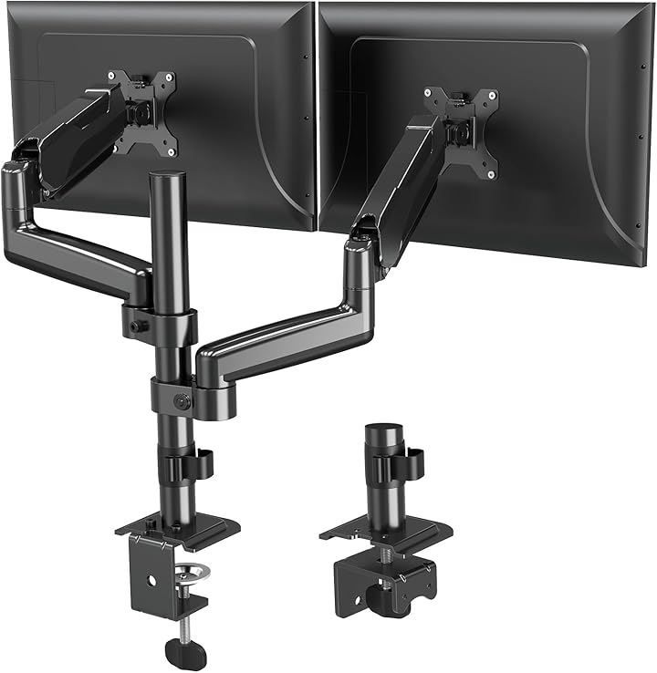モニタアーム 2画面 液晶ディスプレイアーム デュアル ガススプリング 16～32インチ対応 縦並び 耐荷重2～8kg(ブラック, Gas Spring Dual Monito)