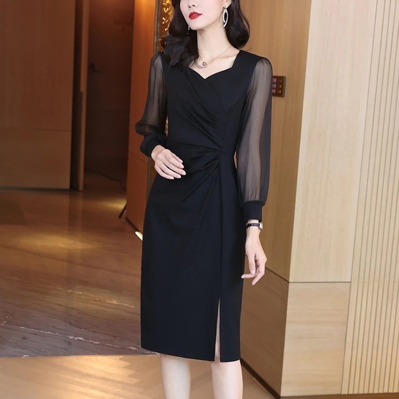 リトル ブラック レディース レディース 2023 春秋 エレガント 気質 ファッション 長袖 ブラック ウエスタン スタイル