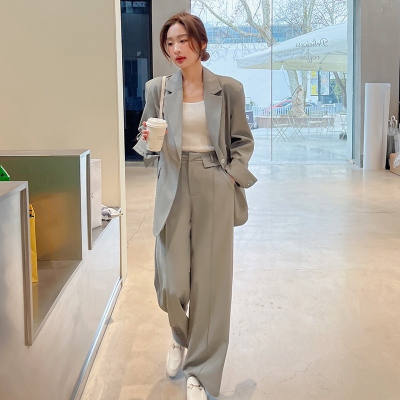 2点セット セットアップ ジャケット パンツ パンツスーツ 韓国 レディース オルチャン 袖あり 長袖 スリム タイト 細身 上下セット ツーピース 無地 春 夏 秋 冬 オールシーズン