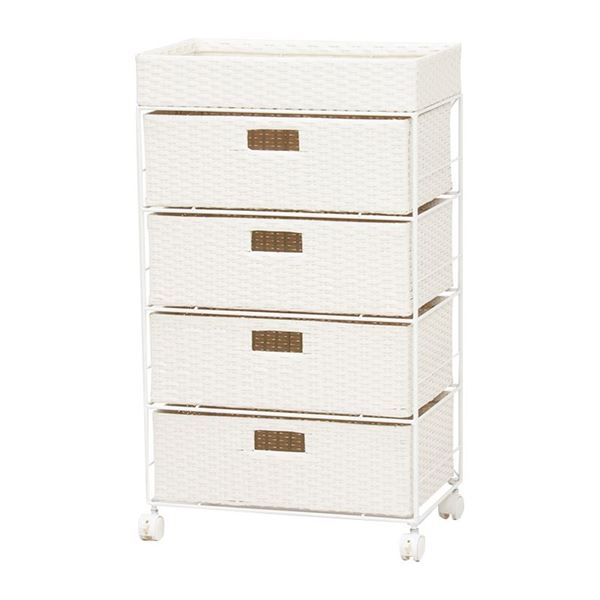 ランドリーラック 約幅50.5cm ホワイト スチールパイプ キャスター付き ランドリー収納 脱衣所 洗面所 R2412WH