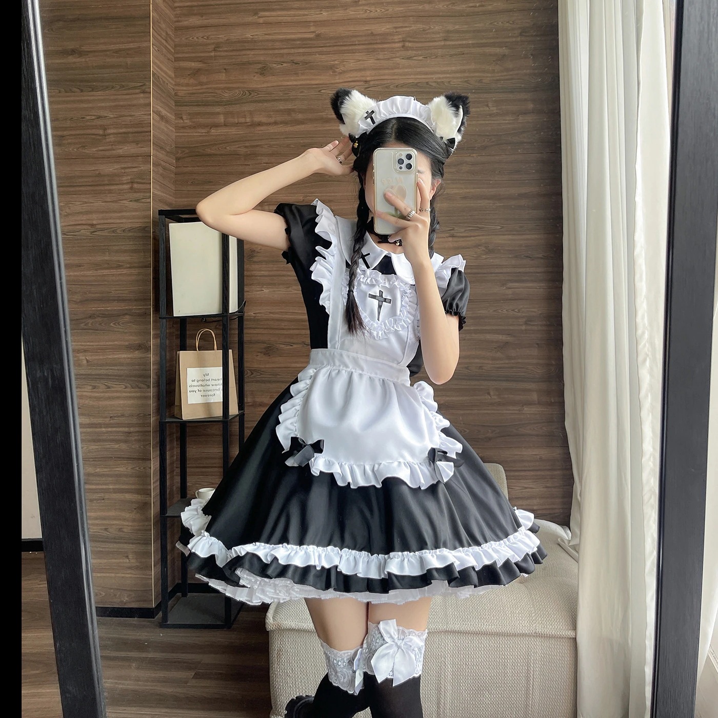 【2025新作】新作にゃんこくクラシック半袖メイド可爱い日韩メイドコスプレ女装メイド服ワンピース