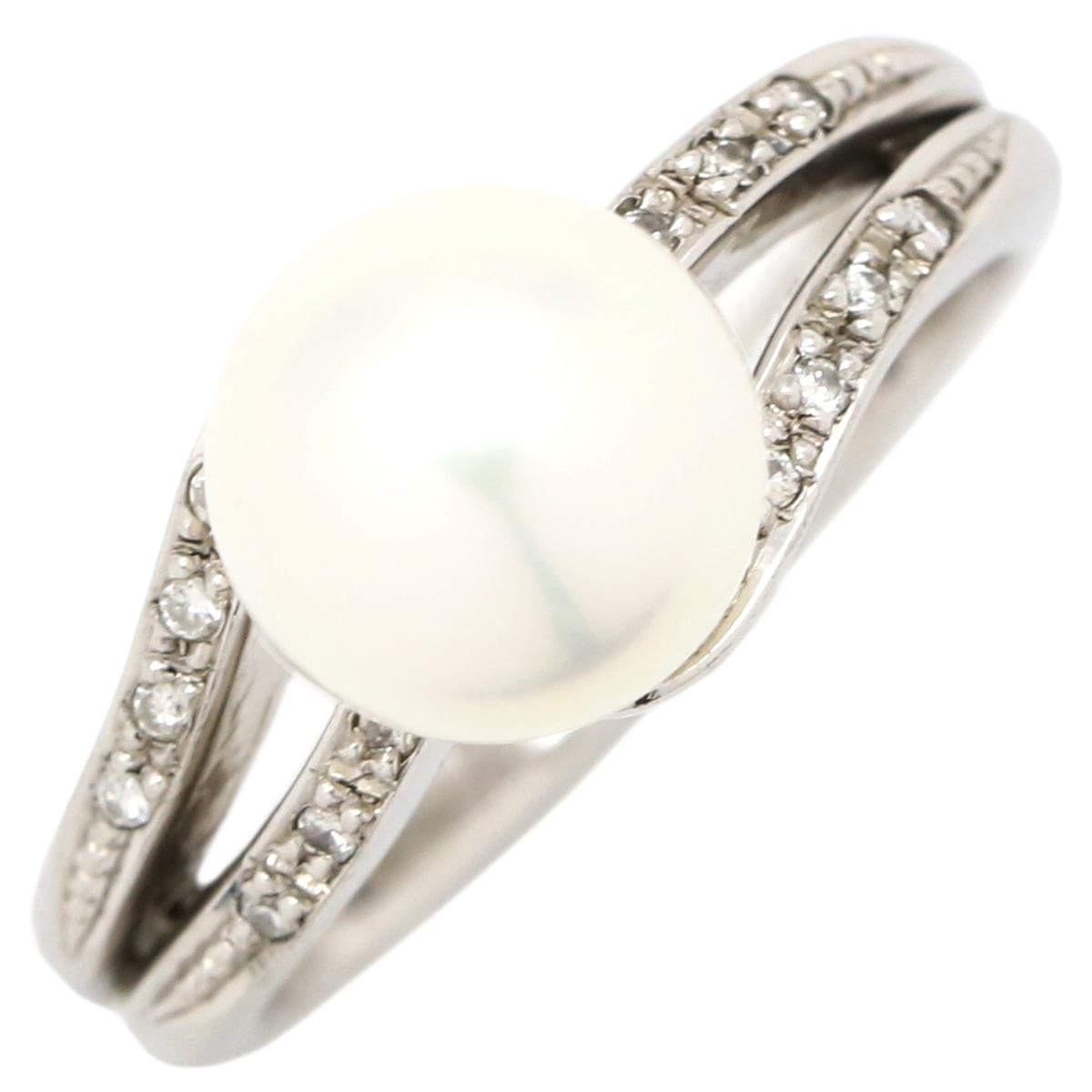 リング 指輪 パール ダイヤリング Pt900 パール ダイヤモンド プラチナシルバー 1粒 1P 12号【中古】