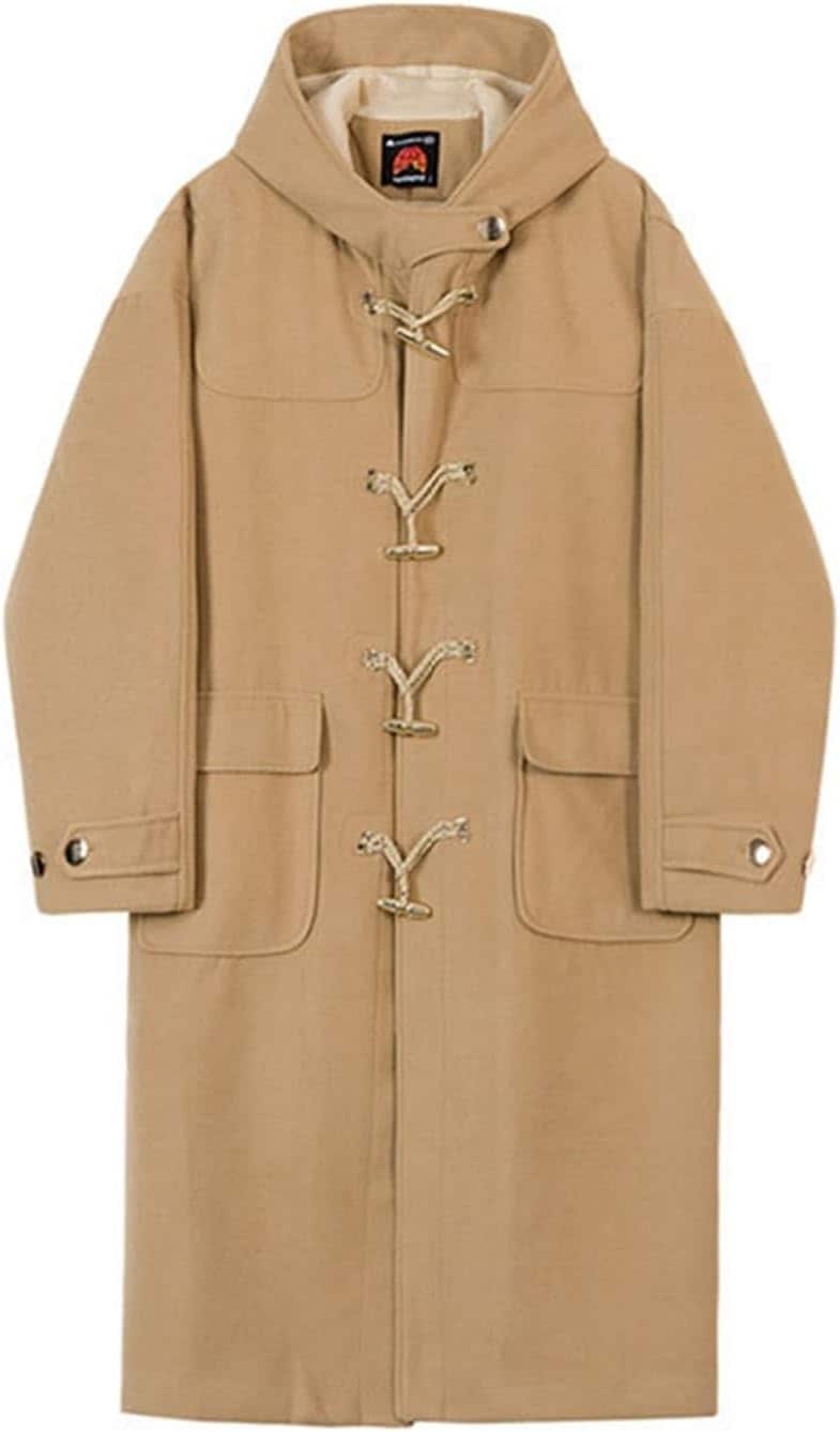 メンズ チェスターコート メルトンコート 冬 防寒 防風 暖かい フード付き ロングコート ダッフルコート 大きいサイズ シルエット お洒落 カジュアル お出かけ 学生 キャメル トレンチコート