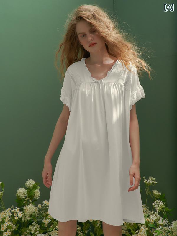 パジャマ ネグリジェ レディース 半袖 レース フリル シフォン ワンピース Aラインドレス ガウン フレアスカート ルーム ナイト ホームウェア 5,143円