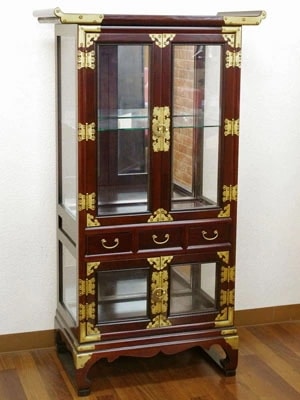 李朝けやき作りガラスキャビネット 開梱サービス付李朝家具 アジアンキャビネット アジアン家具