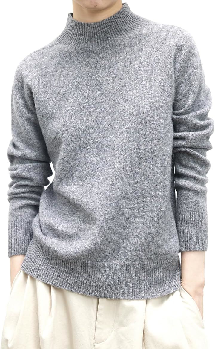 レディース ニット ハイネック 長袖 メリノウール ウール100％ シンプル 無地 普段使い 秋 冬 JP アルファベット(グレー, M)