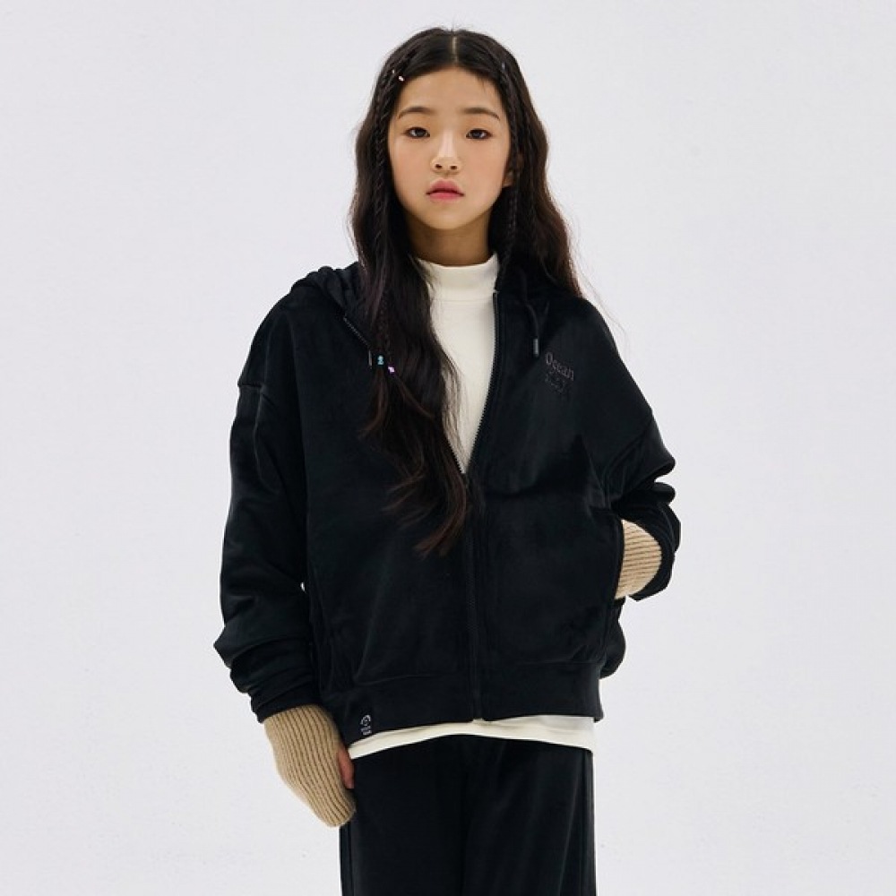 （オーシャンスカイ）女の子用リブ付き刺繍フリースパーカージップアップ-DFJG4376D03 5,054円