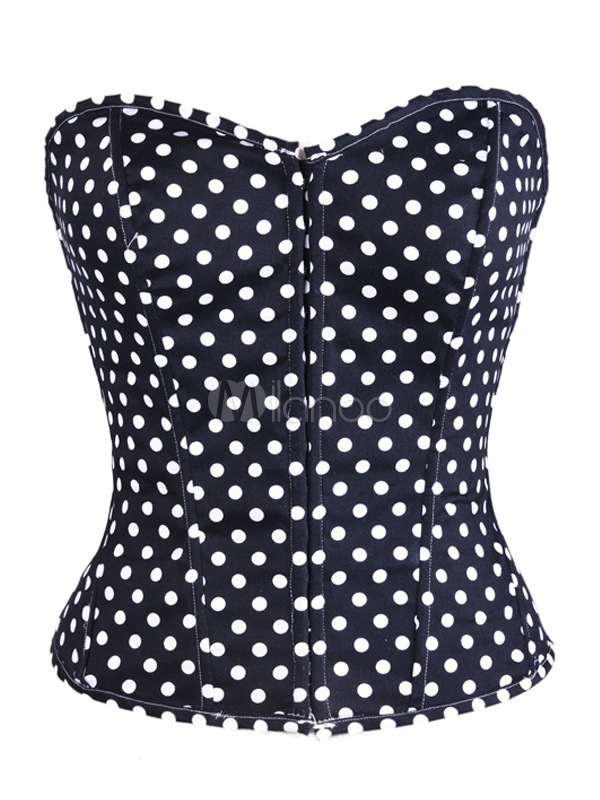 ブラック甘いポルカドットコットンOverbustコルセット