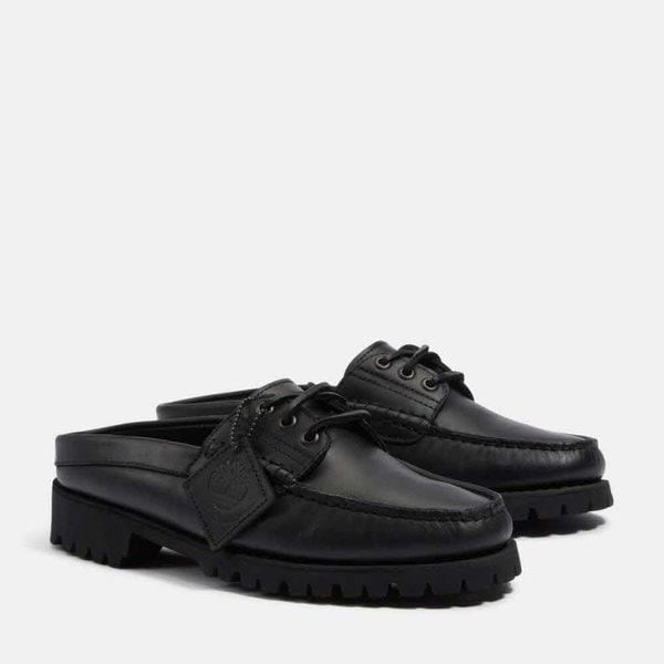 男性ビブラム 3アイ ブラック ボートシューズ ミュール A6ETD