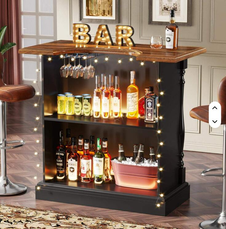 ホームミニバー47インチバーテーブル3層収納棚とワイングラスホルダー ワインバーキャビネット 収納棚 15,000円