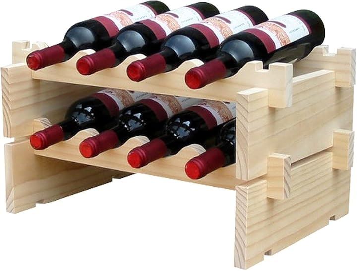 木製 ワインラック 積み重ね式 ホルダー シャンパン ボトル ウッド 収納 ケース スタンド インテリア ディスプレイ W1-T(ウッド調, 8本用収納・2段)