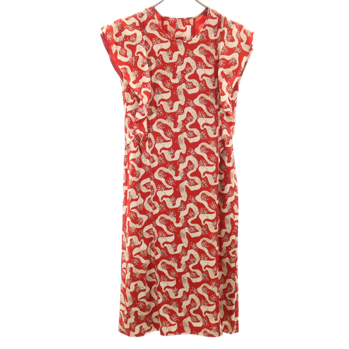 花柄 フレンチスリーブ ワンピース レッド レディース 古着