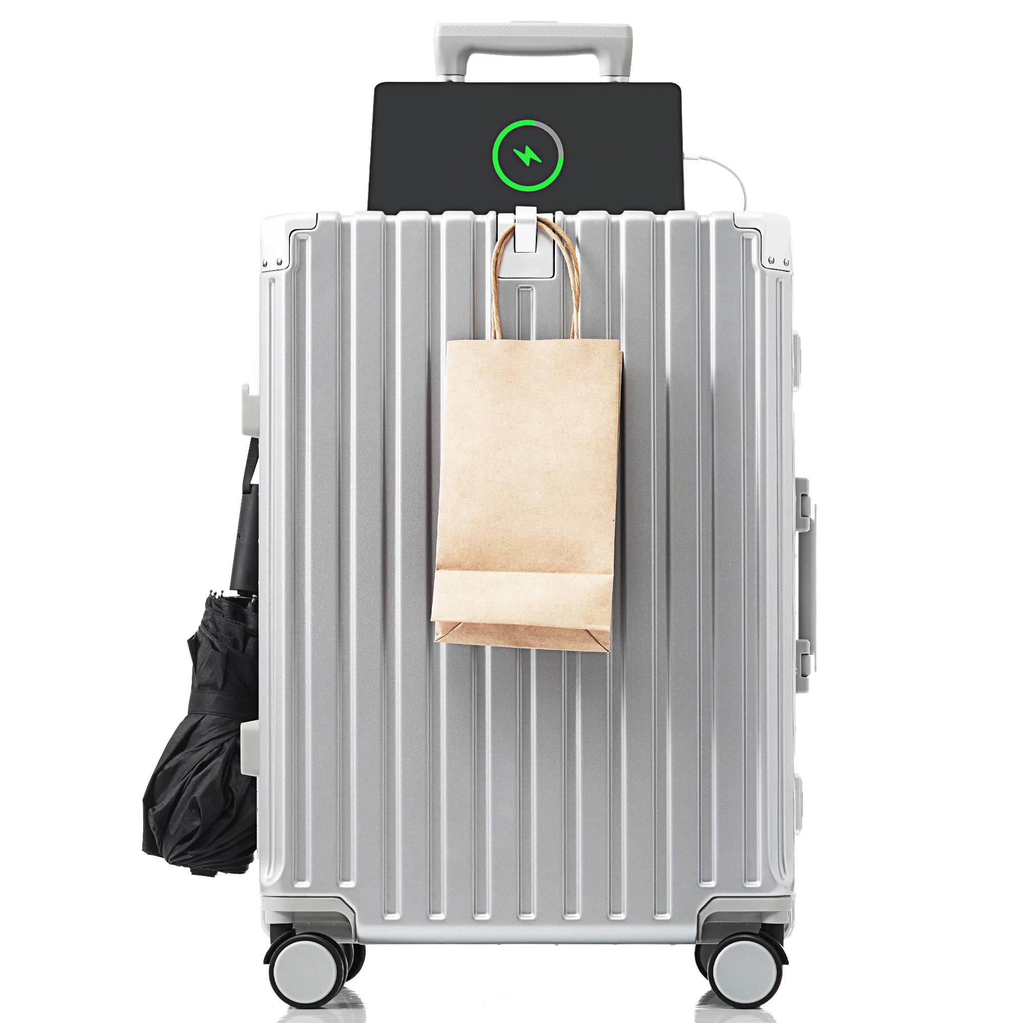 【大好評！最安値挑戦!】スーツケース キャリーケース キャリーバッグ Lサイズ フレームタイプ アルミ USBポート付き カップホルダー フック式底足 ストッパー付き ドリンクホルダー 軽量 おしゃれ