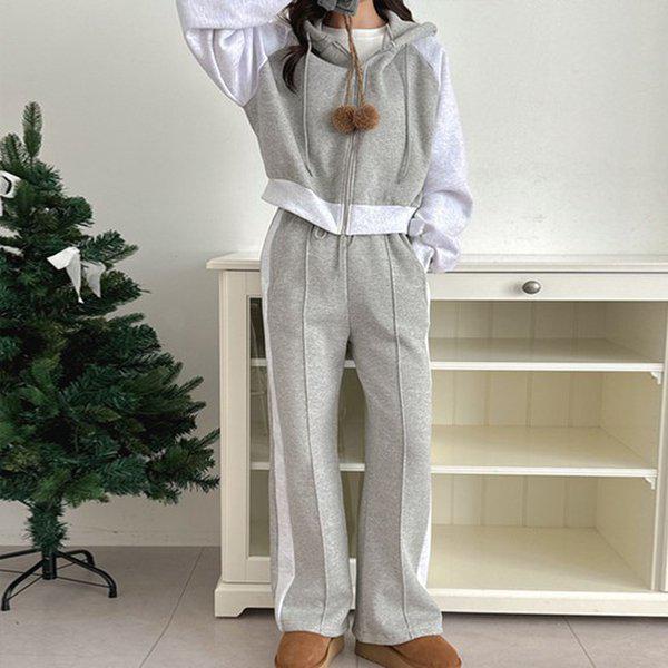 Hスタイル(SET)配色ツーウェイセット 冬 女性 裏起毛 トレーニングウェアセット スウェットセット ホームウェア 散歩着