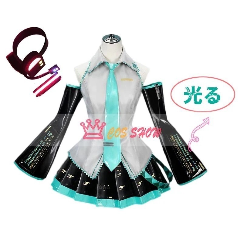 人気商品N0.1 豪華版 ボーカロイド 初音ミク コスプレ衣装 cosplay ウィッグ イヤホン能 中国公式許可あり 仮装 イベント クリスマス ステージ 文化祭 お祭り