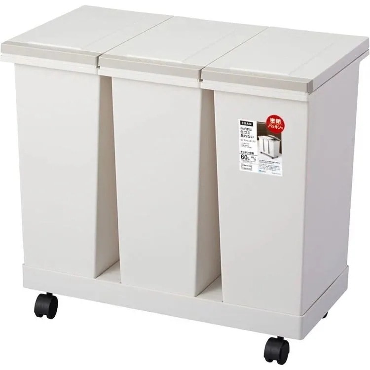 ゴミ箱 インテリア ダストボックス 密閉プッシュ横型3分別ワゴンペール ホワイト A6709 (D)(B) メガ割