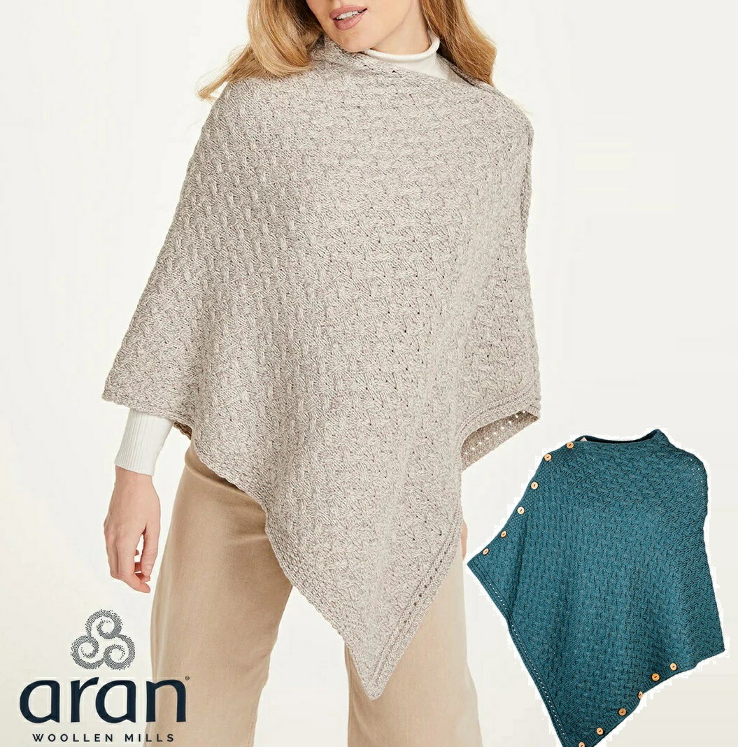 aran woollen mills アランウーレンミルズ スーパーソフト メリノウール ポンチョ ブランケット ひざ掛け 防寒 ウール レディース アイルランド製 ケーブル アランニット アランセー