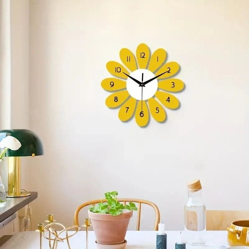 壁掛け時計 ひまわり アクリル製 クリエイティブ ポップ かわいい おしゃれ イエロー 時計 サイレントクロック ウォールクロック 自宅 リビングルーム オフィス 装飾