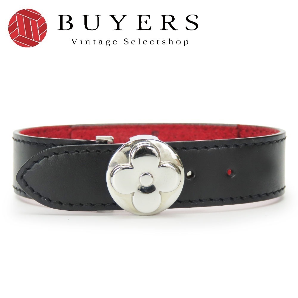 中古 バングル ブラスレヴーグットラック Ｍ64447 モノグラム カーフ メタル ノワール ブラック シルバー金具 ブレスレット フラワーモチーフ アクセサリー レディース 女性