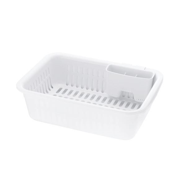 （まとめ） 水切りラックセット/キッチン用品 ホワイト L 抗菌加工 カトラリーポケット付 シェリー 14個セット