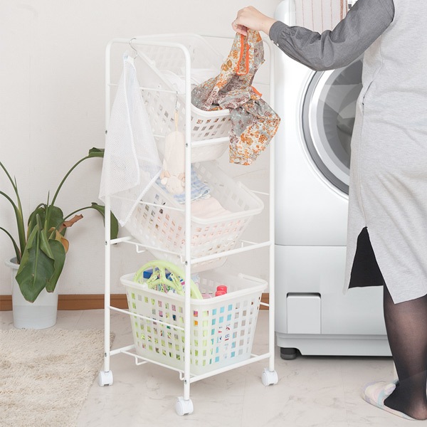 キャスター付き バスケットワゴン 3段 天板無し ランドリーワゴン ランドリーバスケット 洗濯かご 洗濯カゴ キャスター スリム 脱衣かご 洗濯物入れ ランドリーラック 脱衣カゴ