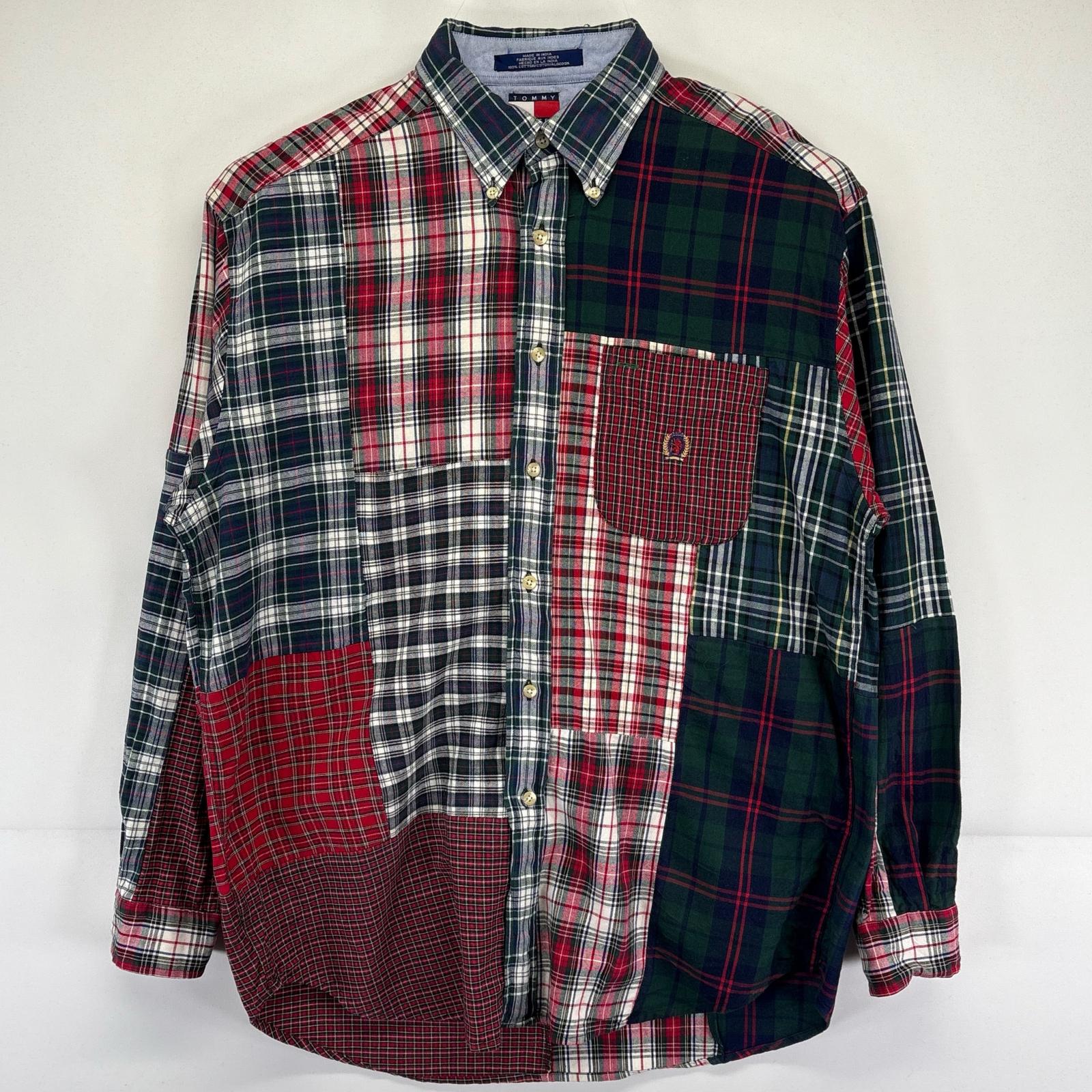古着 90s/90年代 長袖シャツ ワンポイントロゴ パッチワーク クレイジーパターン M マルチカラー メンズ