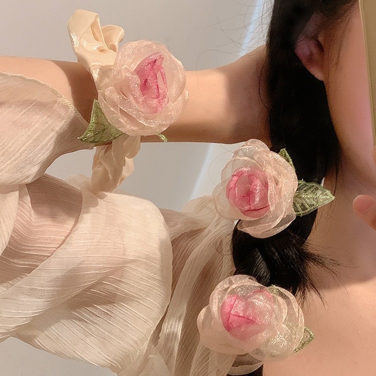 【1点ご購入 で10点プレゼントいたします】枯れバラヘアピン花の女森系シュシュ高級感超仙欧根紗前髪サイドヘアアクセピン春
