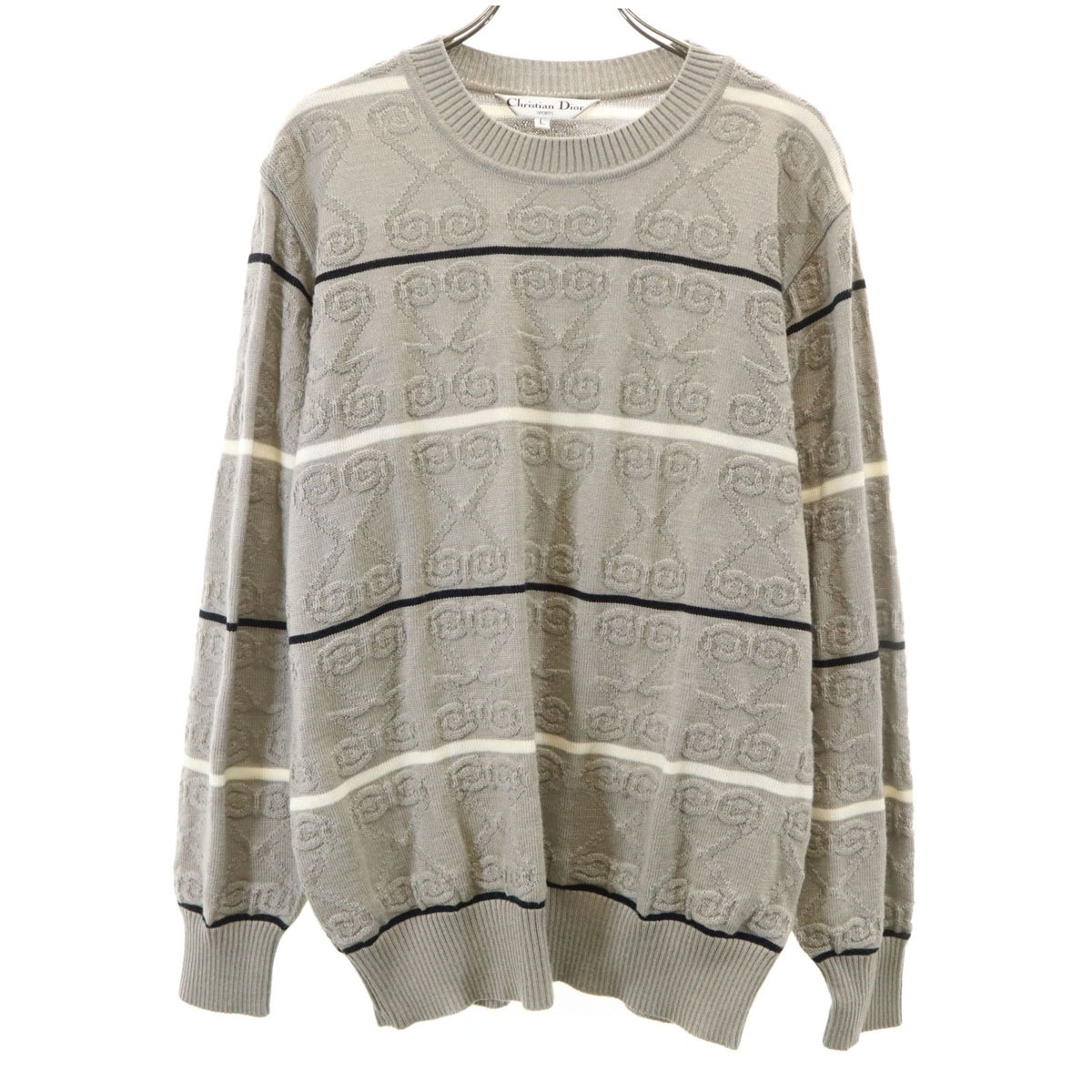 Christian Dior SPORTS クリスチャンディオールスポーツ 90s オールド 総柄 長袖 ニット L グレー セーター メンズ 古着