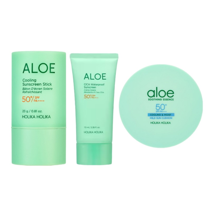 アロエクーリングサンスティック+シカ日焼け止め+マイルドサンクッションセット SPF50+ PA++++ UVカット 顔用 ボディ用 敏感肌 ウォータープルーフ 5,327円