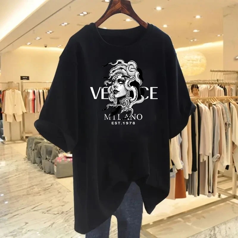 納期3週間程：女性のためのヴィンテージコットンTシャツ,流行のTシャツ,ラウンドネック,半袖,女性のための通気性のあるトラックスーツ,原宿トップス,家庭服,夏