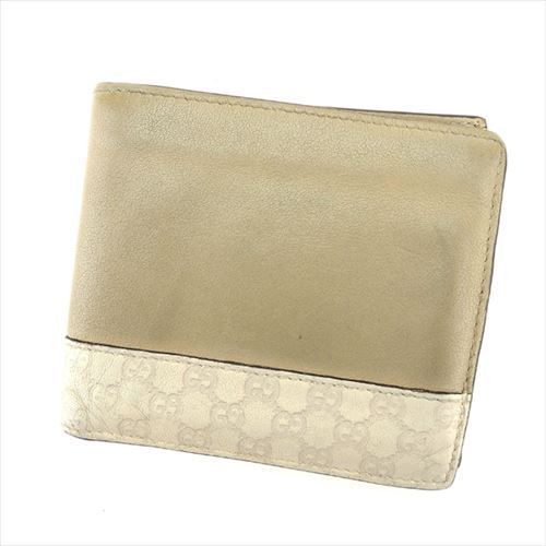 二つ折り 財布 グッチシマ ベージュ　グレー 灰色 中古