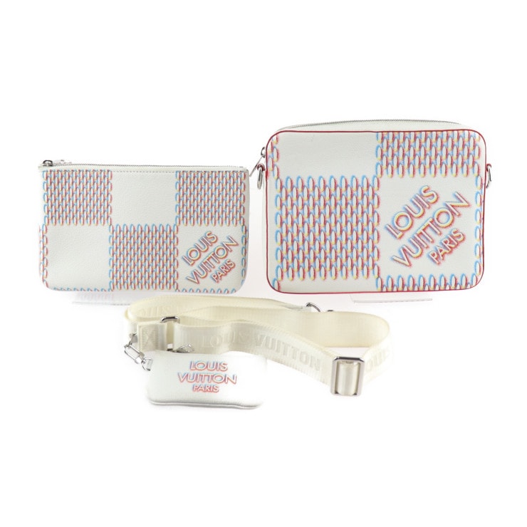 美品 LOUIS VUITTON ルイ ヴィトン トリオ メッセンジャー ダミエ ジャイアント スプレー ショルダーバッグ M20665 レザー ブロン ホワイト系 マルチカラー【本物保証】