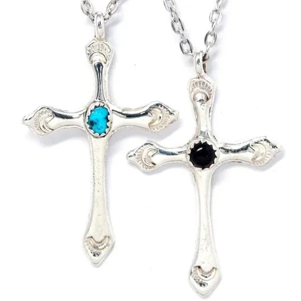 インディアンジュエリー ペンダント ネックレス ナバホ族 クロス 十字架 天然石 ターコイズ オニキス メンズ レディース シルバー925 水色/黒 5,417円