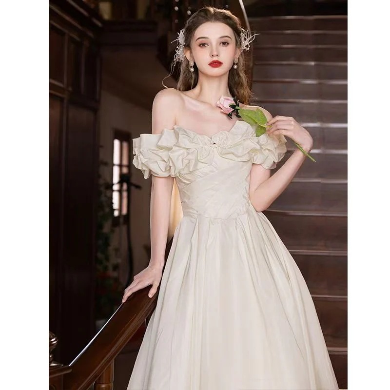 パーティードレス ウェディングドレス 新作 ベージュ 高級感 ロングワンピース 結婚式 花嫁 成人式 お呼ばれ ウェディング 演奏会 二次会 前撮り ワンピース ロングドレス