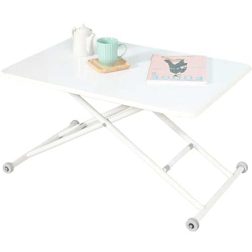 不二貿易 昇降式テーブル センターテーブル 幅90~109.5×奥行60×高さ11.5~70cm ホワイト ガス圧 無段階調整 キャスター付き 完成品 74709