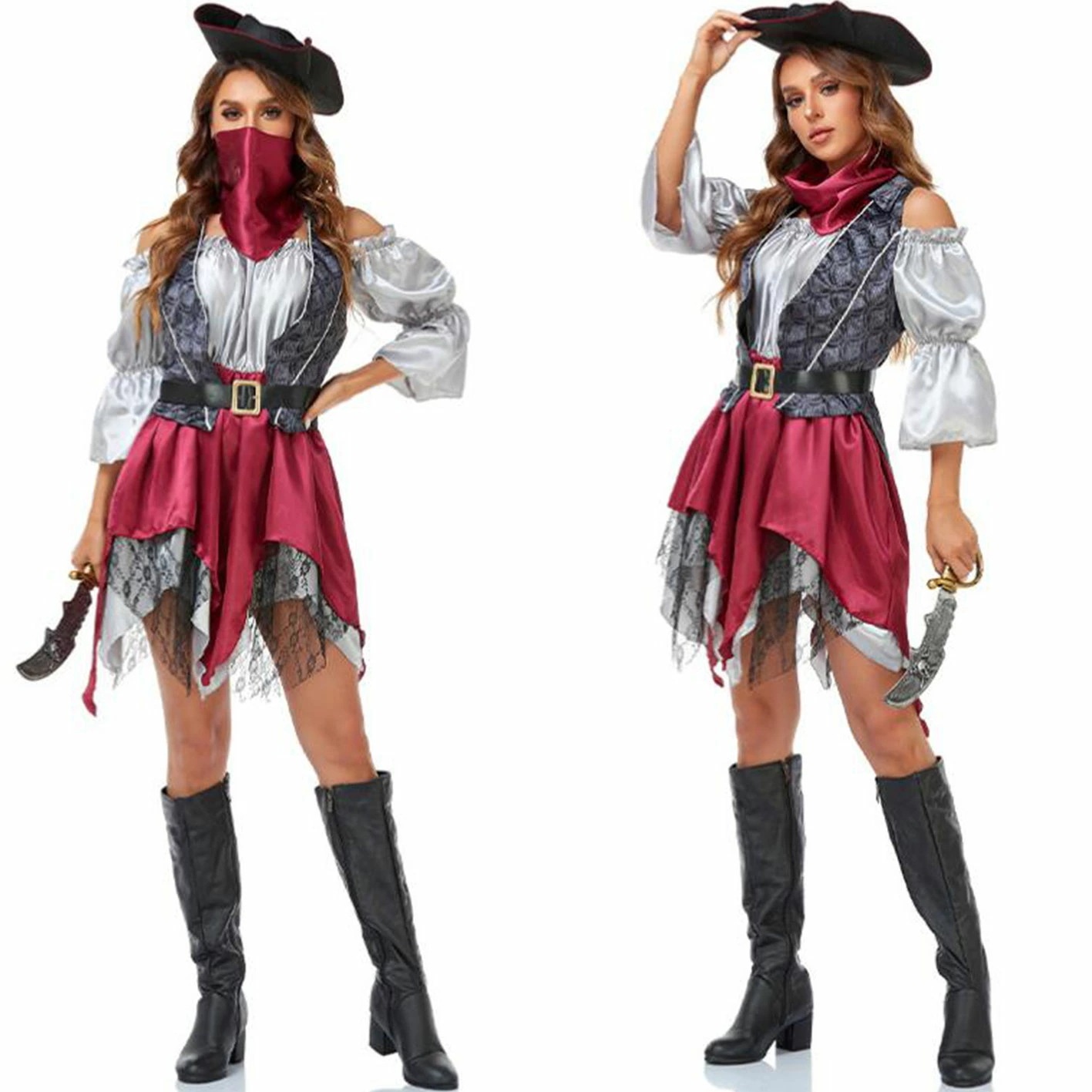 大人用コスプレ衣装 ワンピース ショート丈 ハロウィン衣装 ハロウィンコスチューム 女海賊 船長 キャプテン cosplay 無地 舞台衣装 仮装 舞台劇 イベント 変装 学園祭 舞台衣裳 なりきり