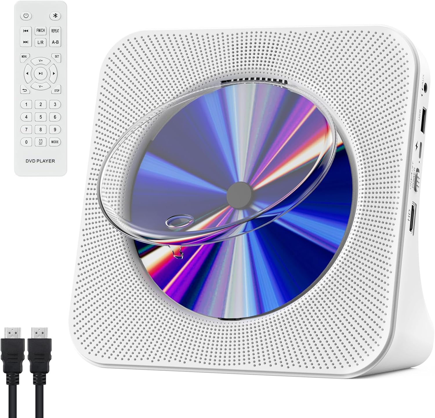 DVD/CDプレーヤー デスク HDMI出力対応 最大1080P対応 リージョンフリー DVDプレイヤー Bluetooth対応 スピーカー内蔵 リピート再生 ADV-023