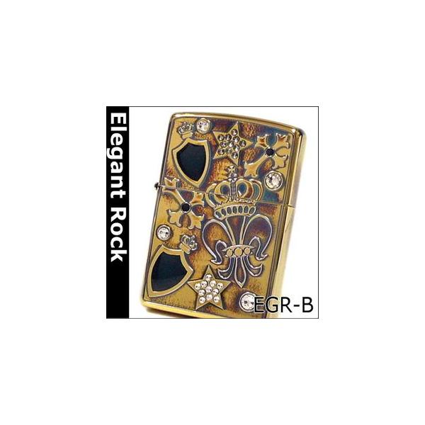 ZIPPO EGR-B エレガントロックジッポー ユリ＆クラウン柄 ブラスイブシ