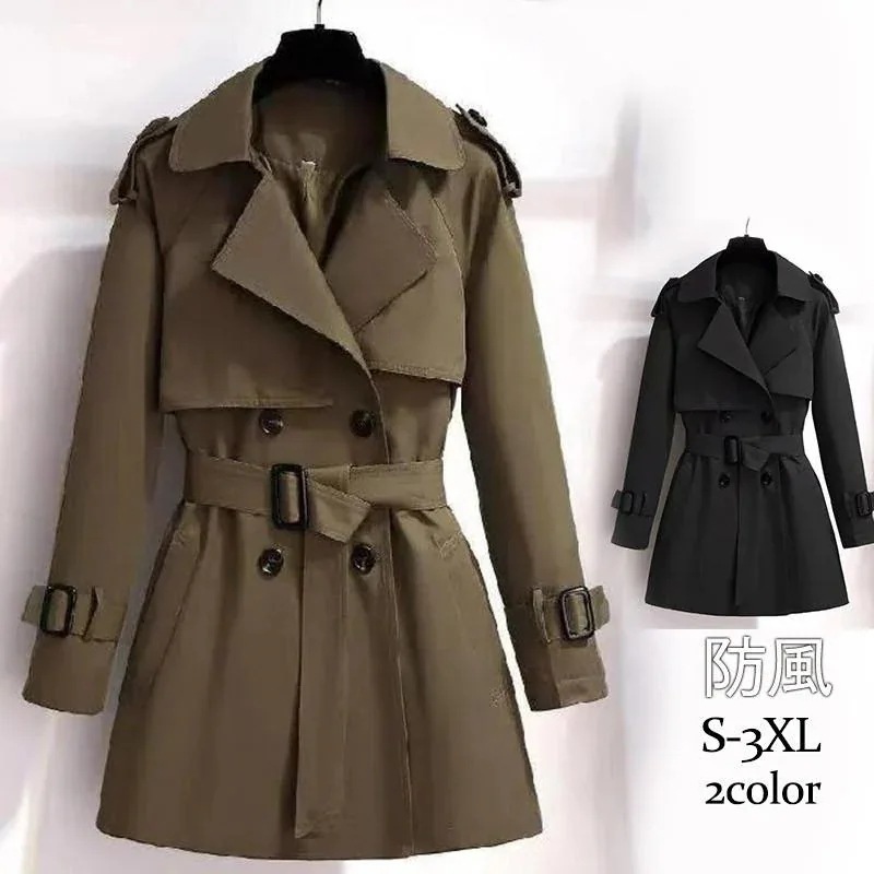 HOT!!!トレンチコートレディーススプリングコートミディアム丈アウター羽織ゆったり着痩せ防風トップス通勤春秋高級感エレガントおしゃれ
