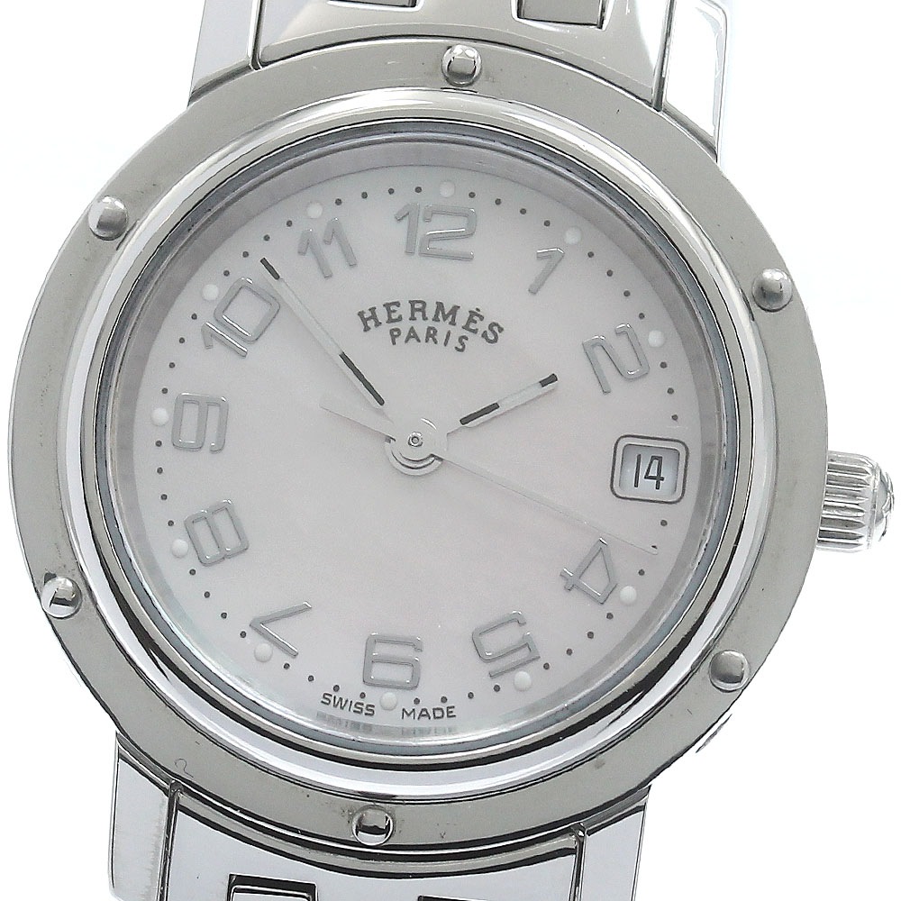 エルメス HERMES CL4.210 クリッパー デイト クォーツ レディース 箱付き_879102【中古】
