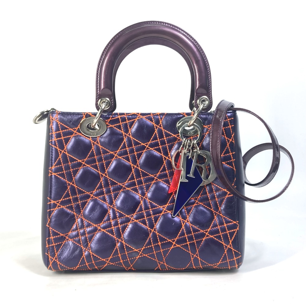 ハンドバッグ レディディオール Ladydior カナージュ キルティング カバン 斜め掛け ショルダーバッグ レザー パープル
