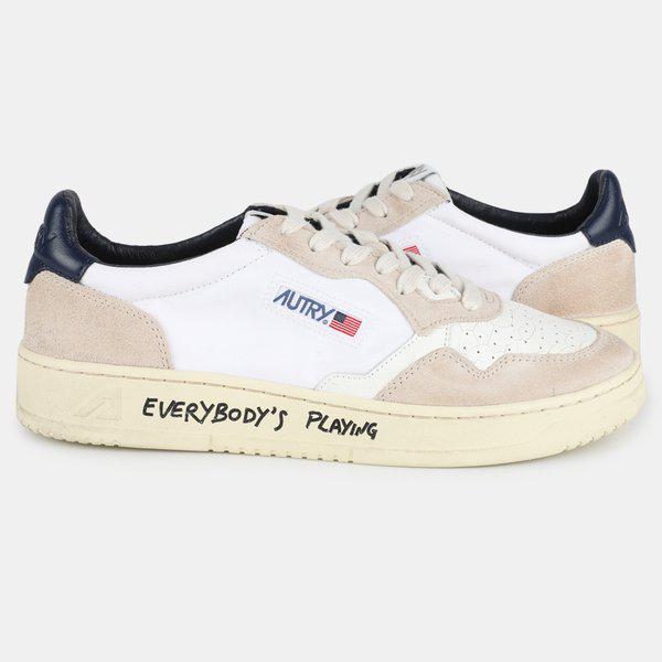 オートリー 22 S/S メンズ メダリスト レザー スエード ローカット(ホワイト/ネイビーのタブ) AULM NC04