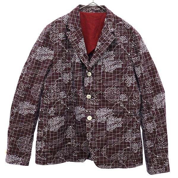パイン 日本製 総柄 ジャケット 46 ブラウン×ホワイト PINE メンズ